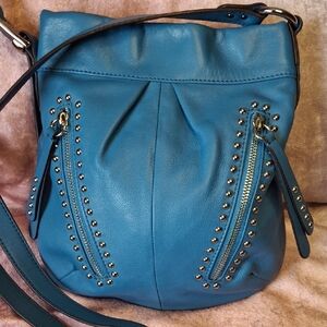 LN B MAKOWSKY LEATHER Blue Studded Crossbody Bag